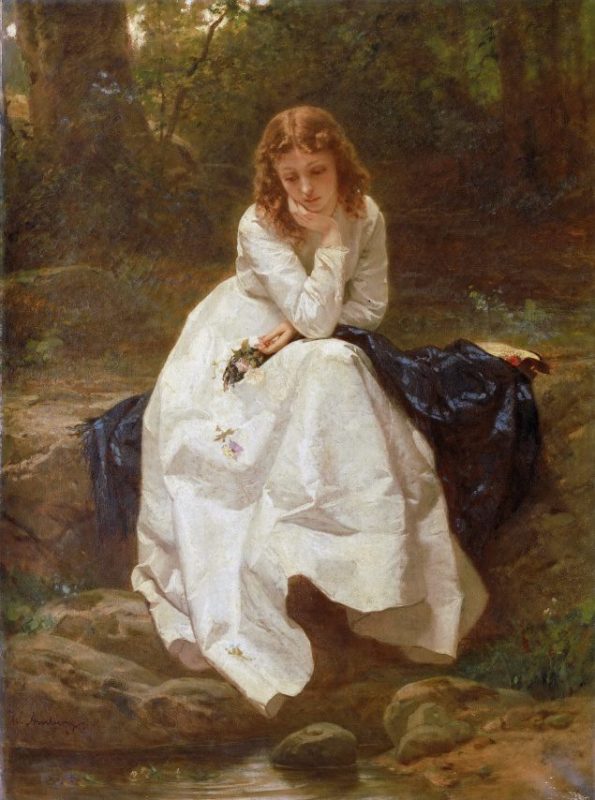 Wilhelm Amberg,1822-1899 -- Young Woman Seated by a Stream